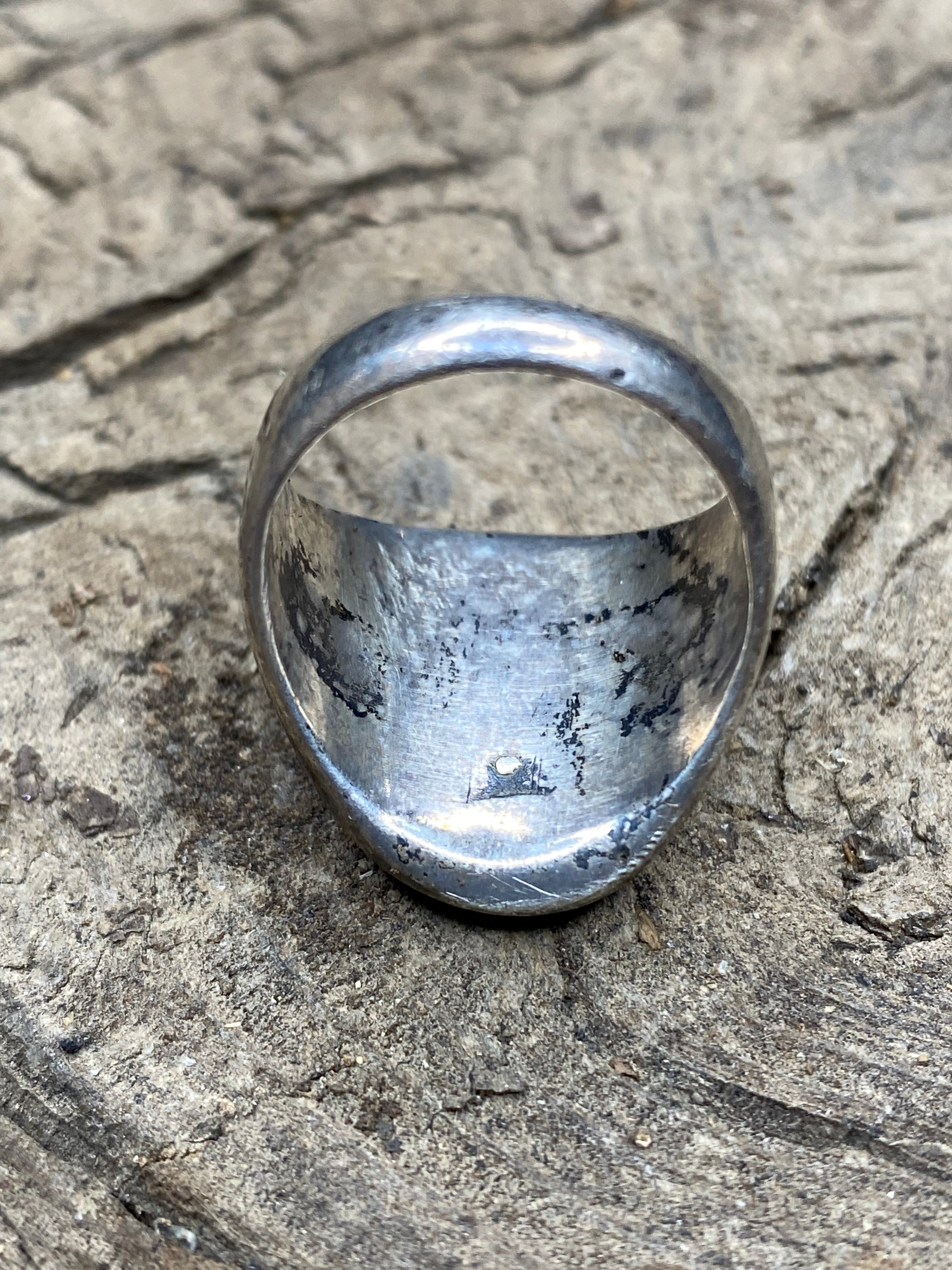 Vintage Turquoise Silver Inlay Men's Ring - Size 8