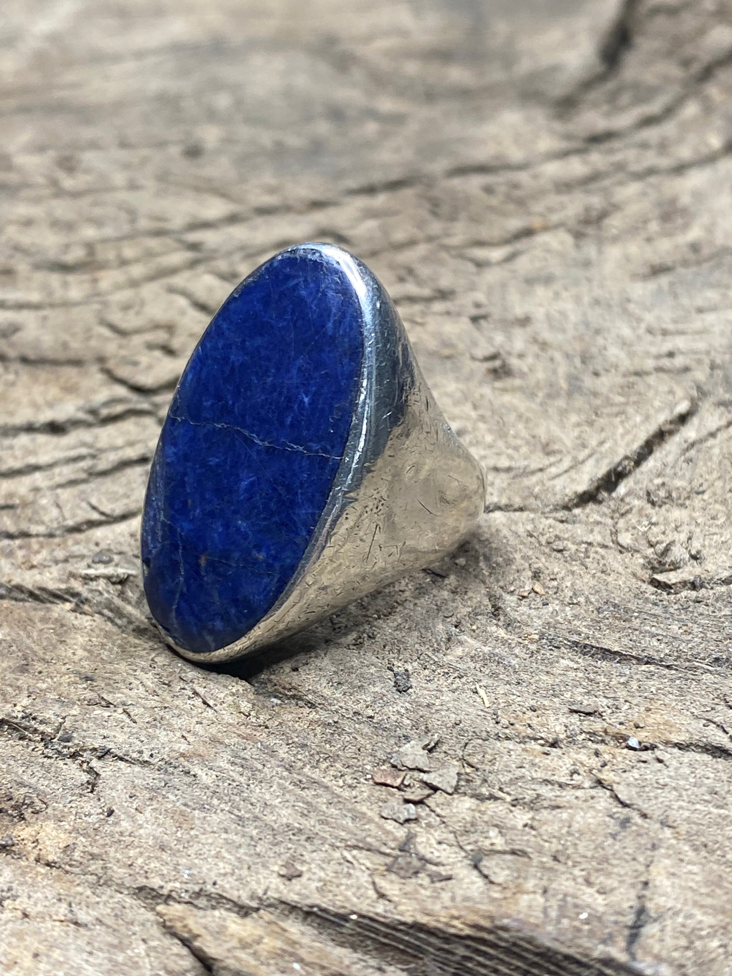 Vintage Lapis Lazuli Sterling Silver Men's Ring - Size 9