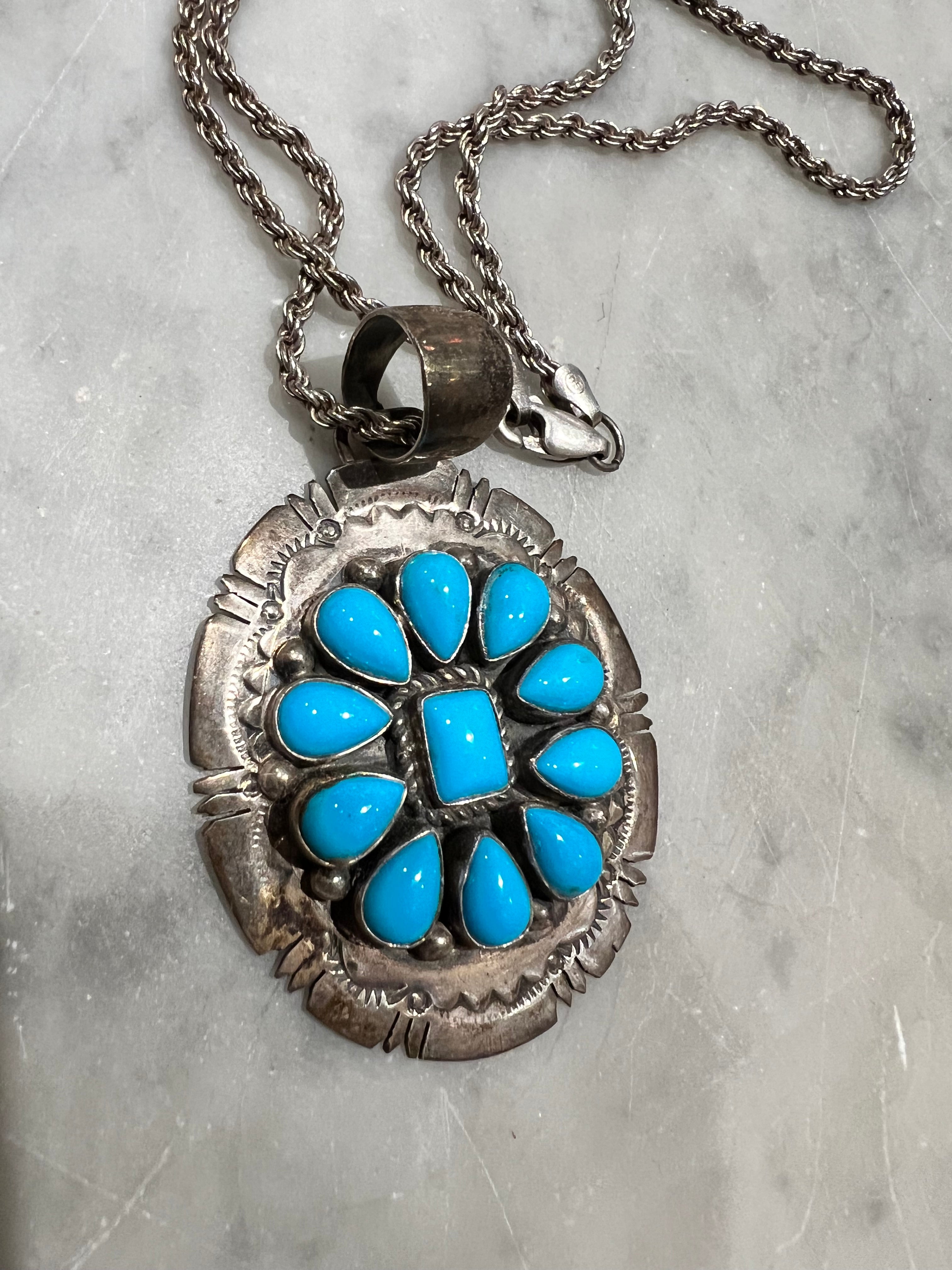 Buy Turquoise & Diamond Floral Pendant Necklace For Women Online | Rose