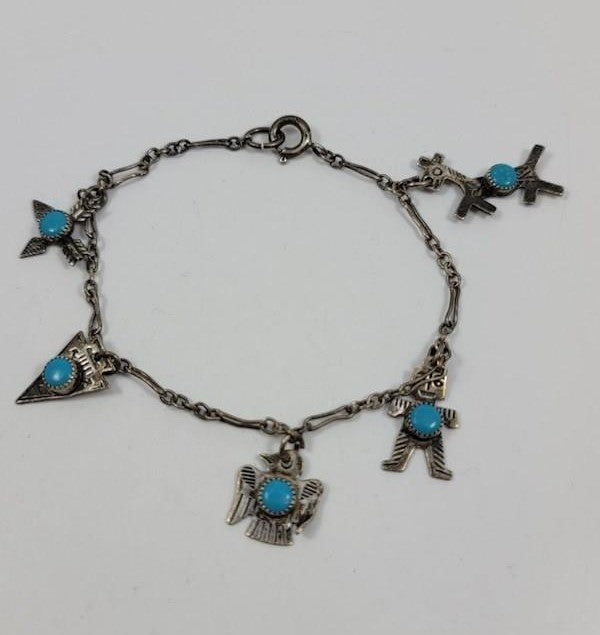 Sterling Silver Turquoise Charm Bracelet