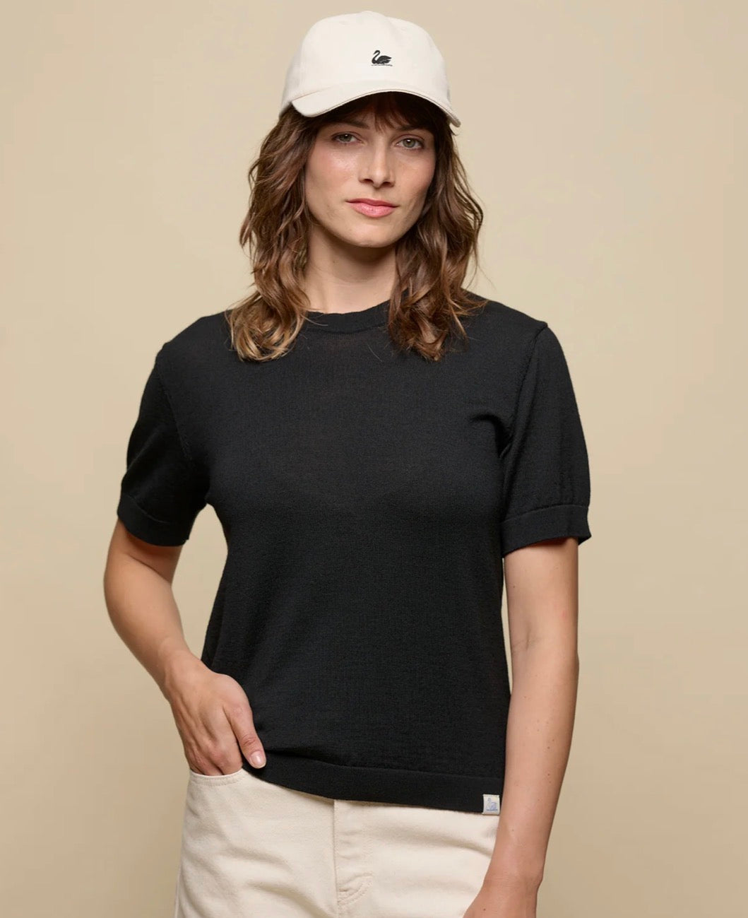 Refined Merino Wool Short Sleeve Women's T-Shirt - Black