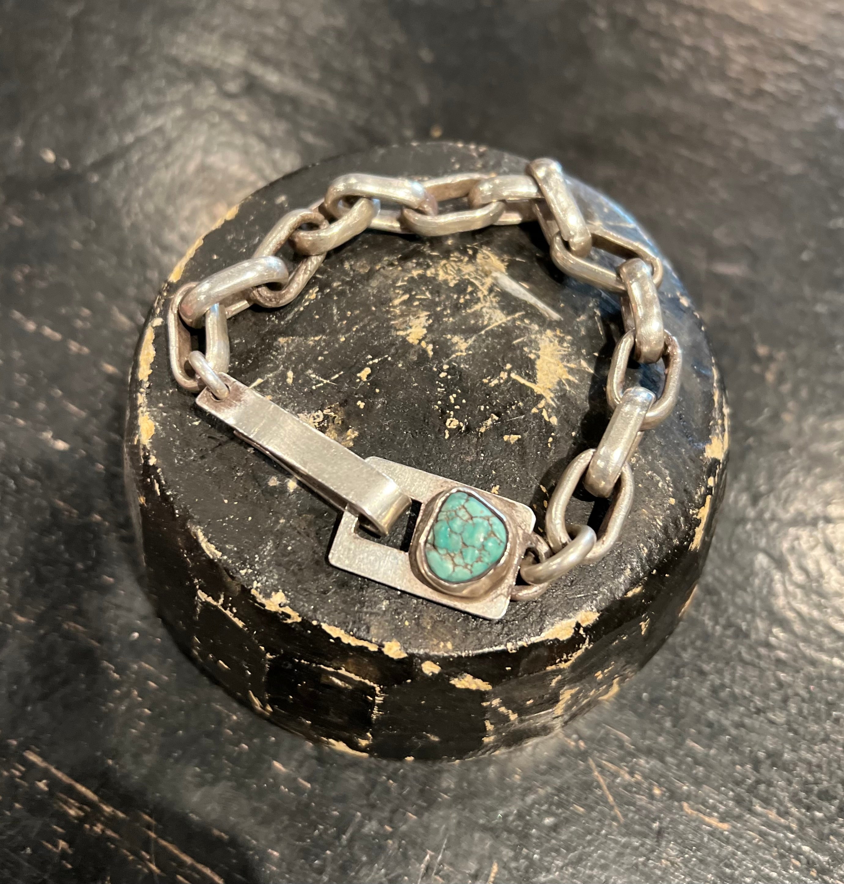 One of Kind Handmade Sterling and Turquoise Bracelet