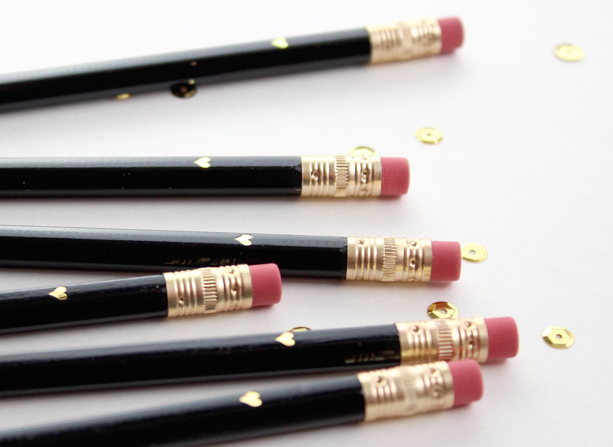 Mini Pencils - Gold Heart/Black