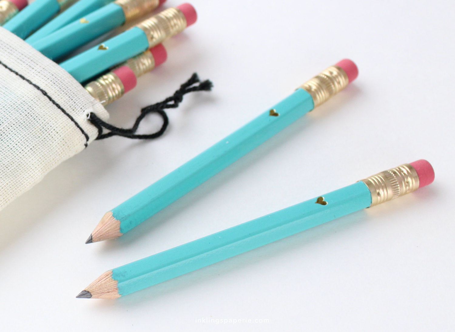 Mini Pencils - Gold Heart/Teal