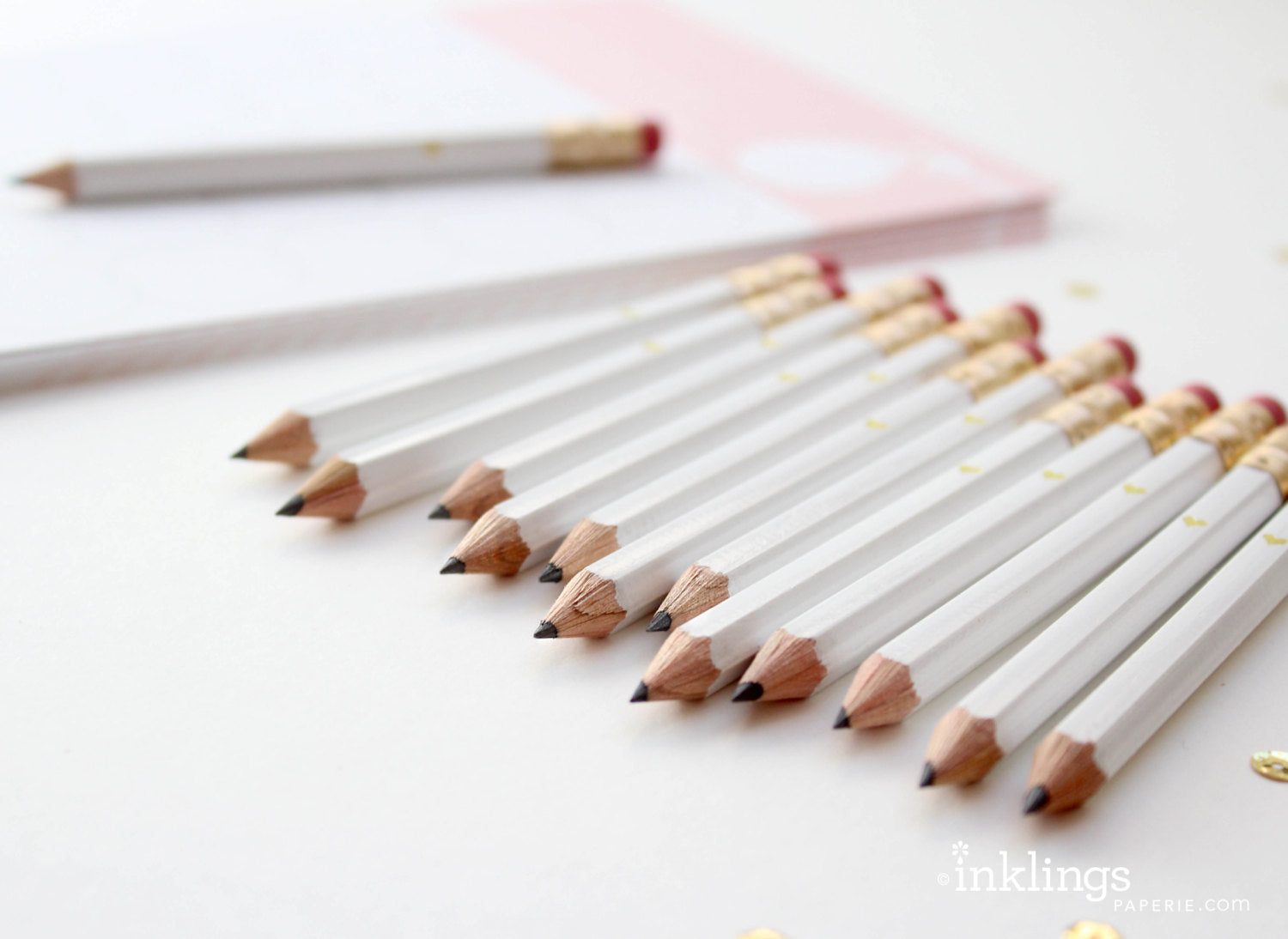 Mini Pencils - Gold Heart/White