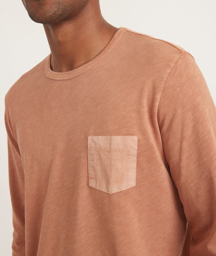 Lassen Long Sleeve Heavy Slub Henley in Amber Brown