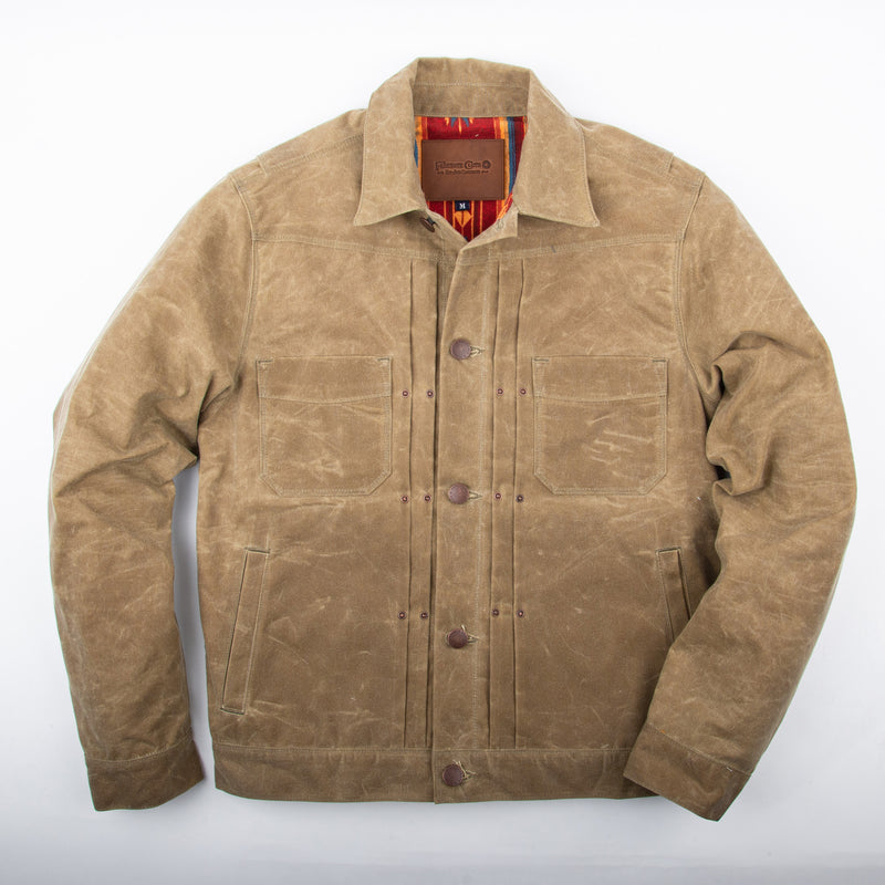 RIDERS JACKET  WAXED CANVAS TOBACCO WITH TUMBLEWEED RED INTERIOR