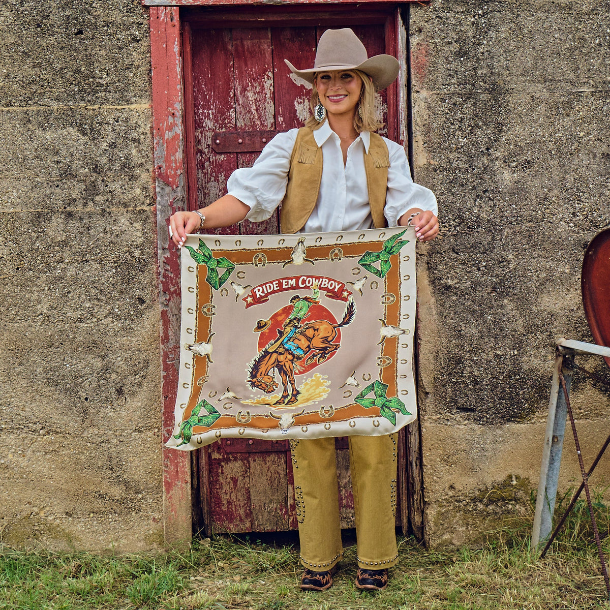 RIDE 'EM COWBOY - LONG TALL SCARF - BROWN