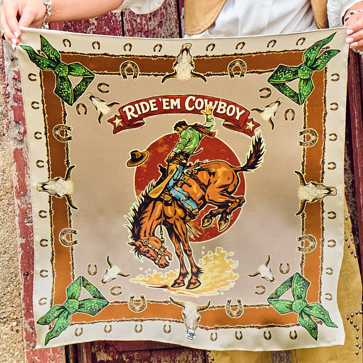 RIDE 'EM COWBOY - LONG TALL SCARF - BROWN