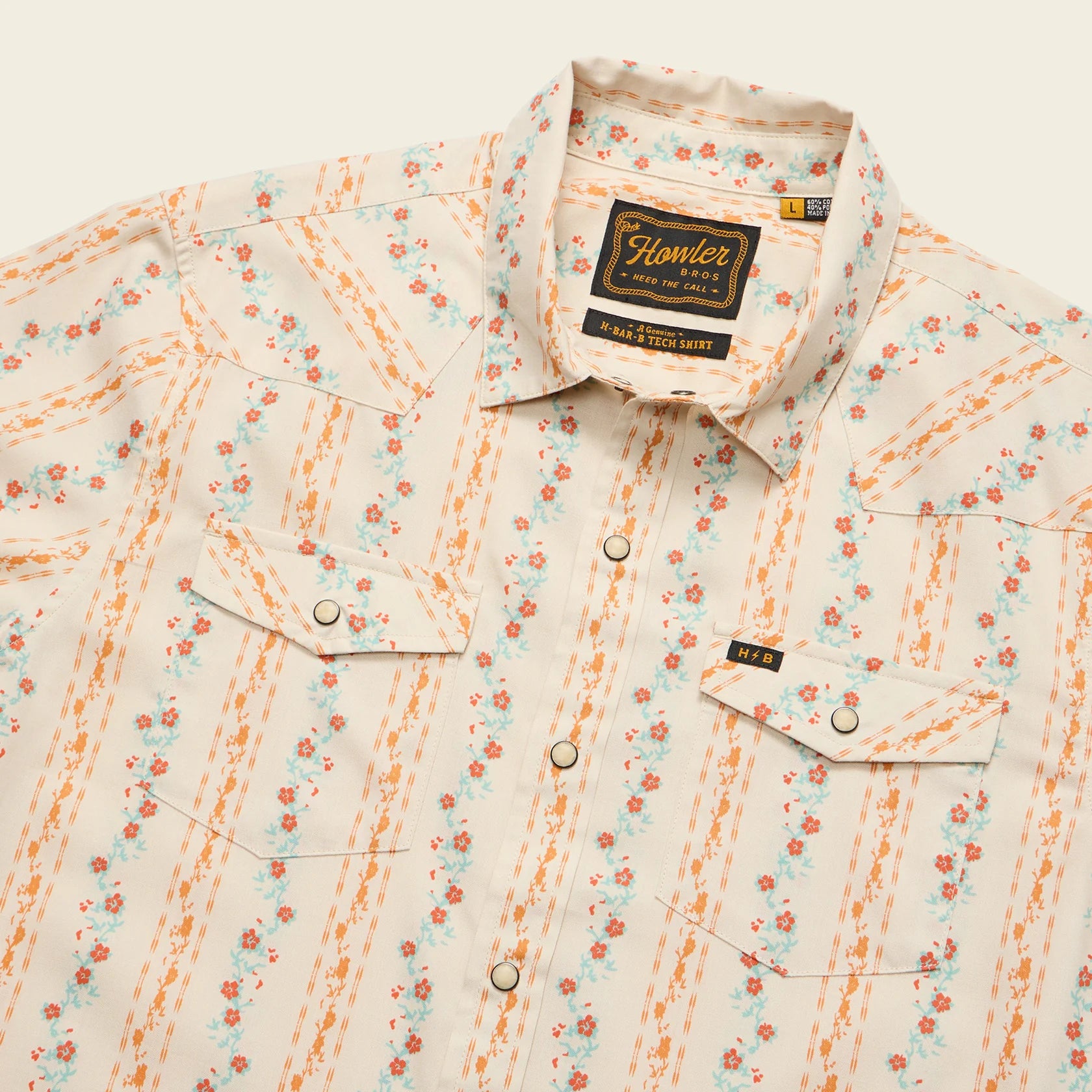 H Bar B Snapshirt - Hibiscus Ribbons : Riverbed Oxford