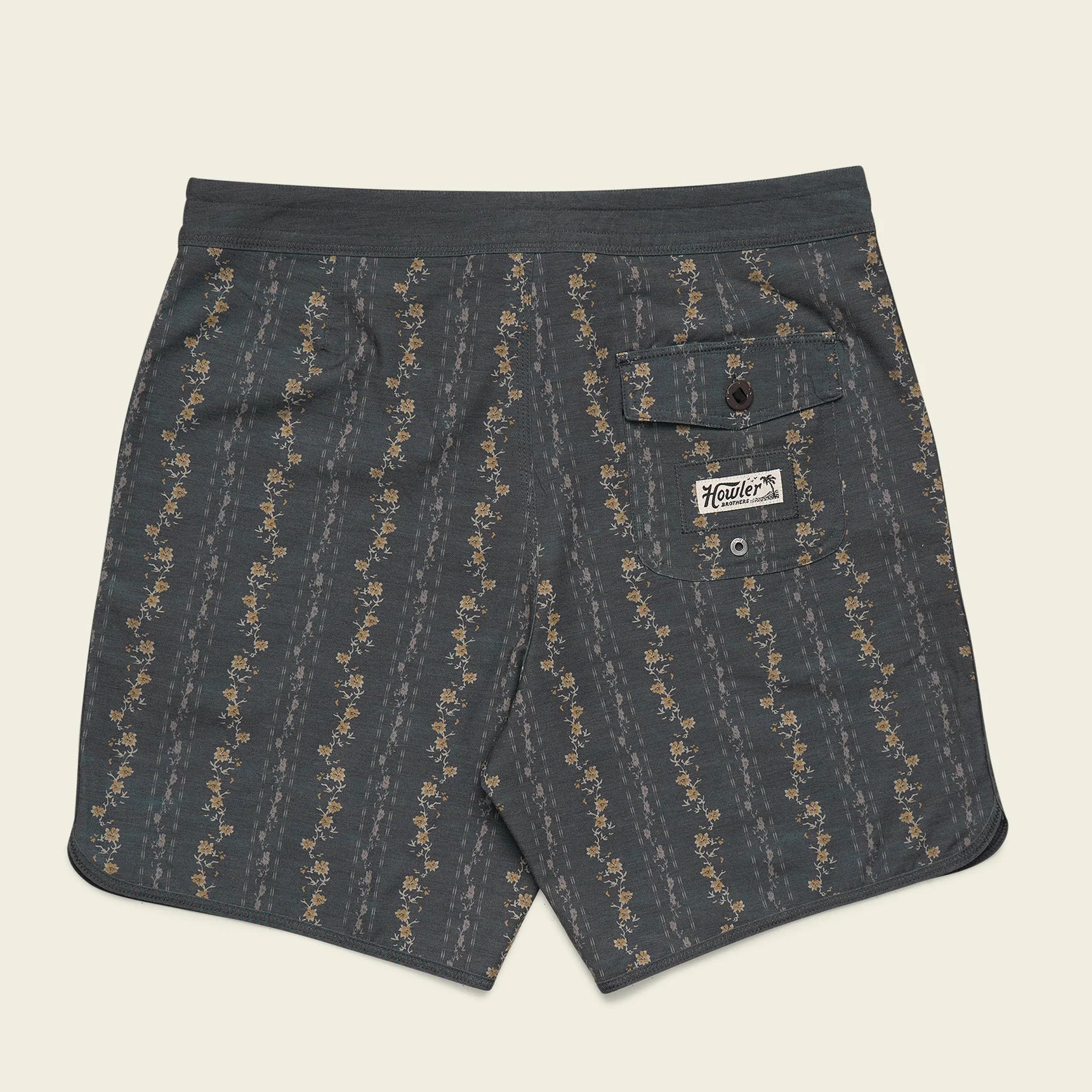 Bruja Boardshorts 18.5" - Hibiscus Ribbons : Antique Black