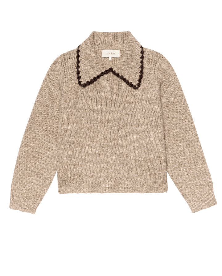 The Crochet Collar Pullover. Oat With Brown