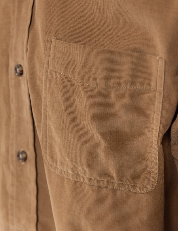 Pinwale Cotton Corduroy Button Down Shirt - Khaki