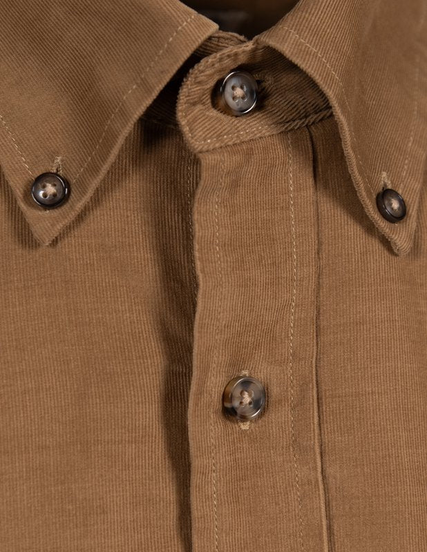 Pinwale Cotton Corduroy Button Down Shirt - Khaki