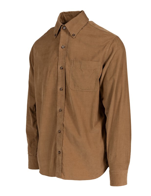 Pinwale Cotton Corduroy Button Down Shirt - Khaki