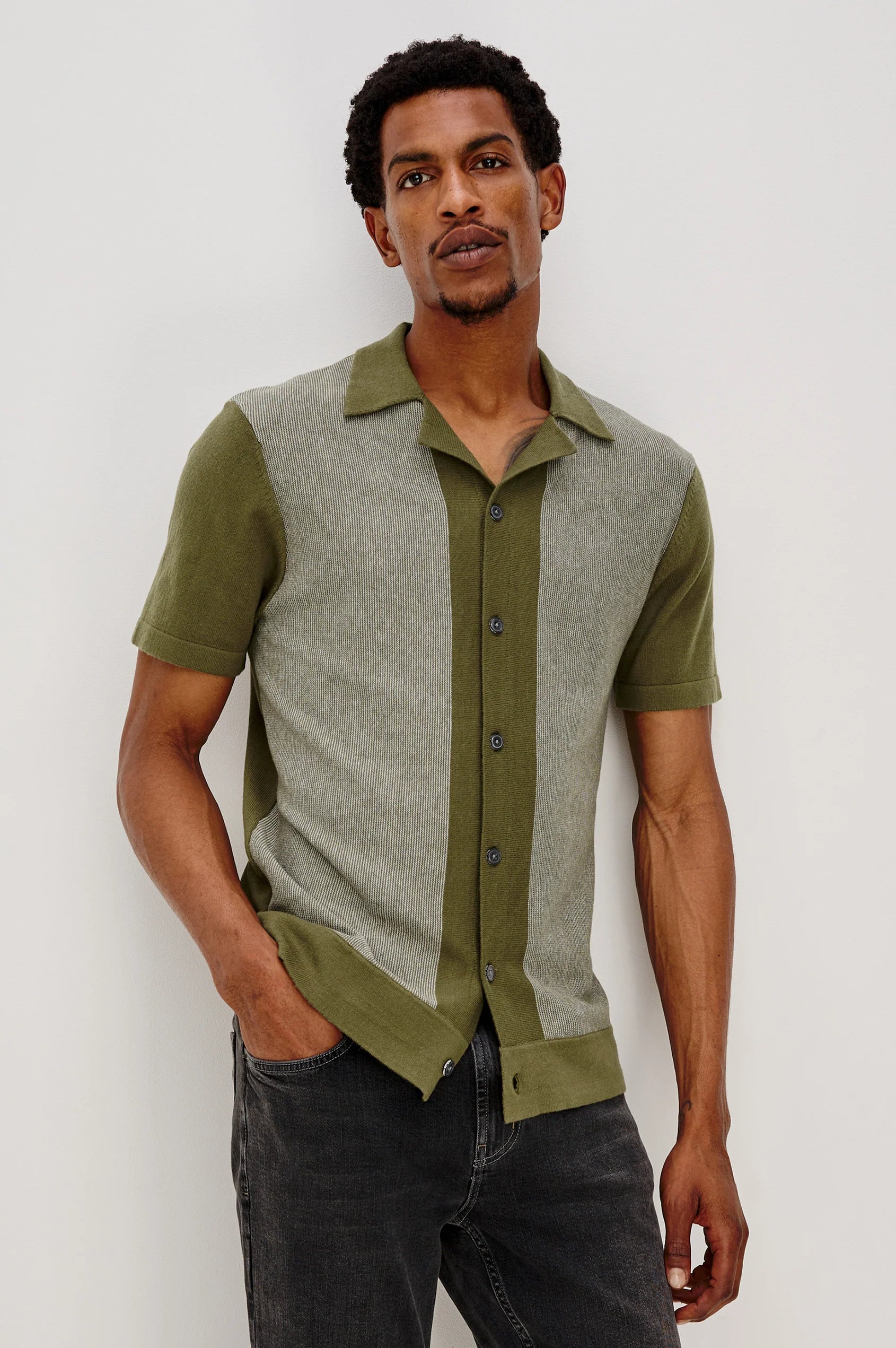Silas Shirt - Olive Khaki Stripe