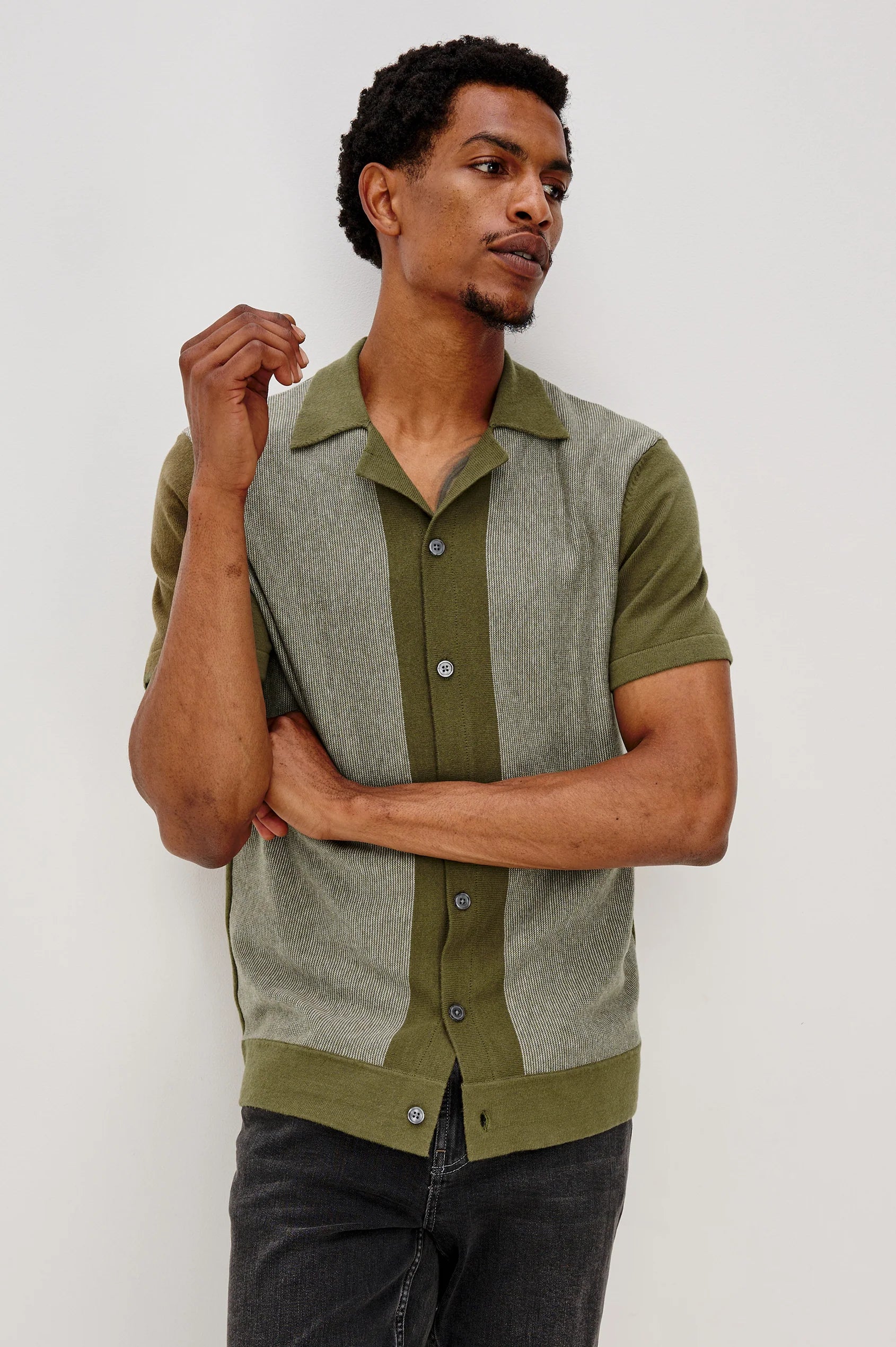 Silas Shirt - Olive Khaki Stripe