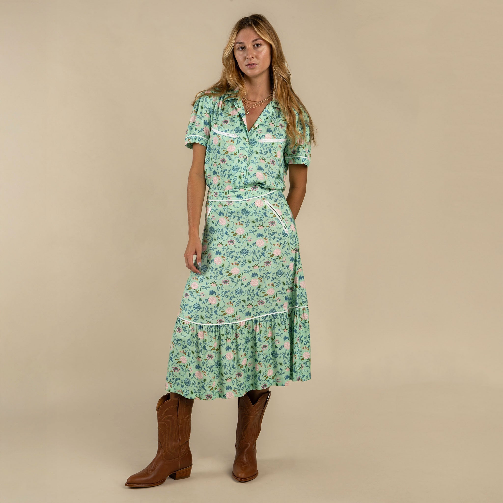 CHEYENNE WESTERN SKIRT - MINT FLORAL