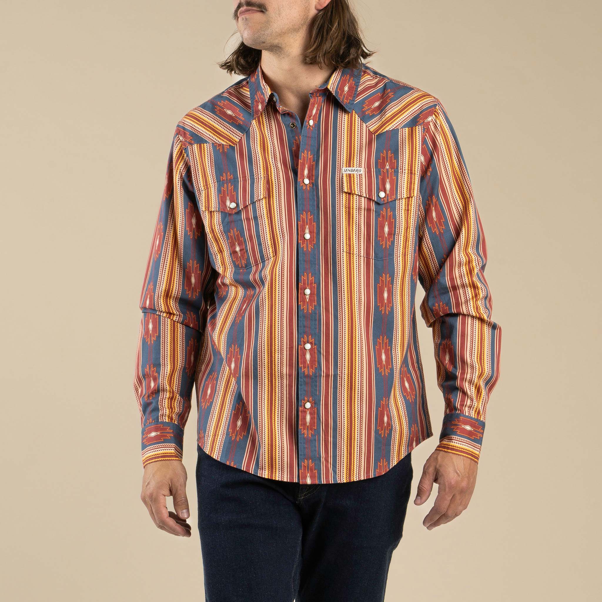 The Wyatt Pearl Snap Long Sleeve Serape Shirt - Chevron Stripe Tulsa