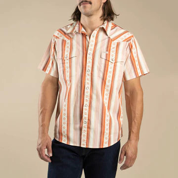 The Wyatt Pearl Snap Short Sleeve Serape Shirt - Cream/Clay