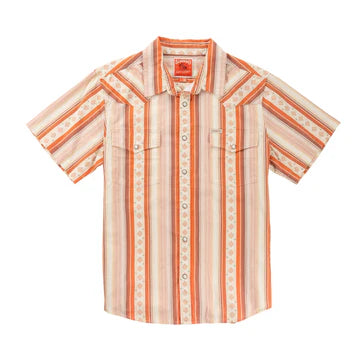 The Wyatt Pearl Snap Short Sleeve Serape Shirt - Cream/Clay