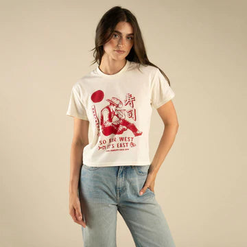 So Far West Boxy Tee - Vintage White Red Print