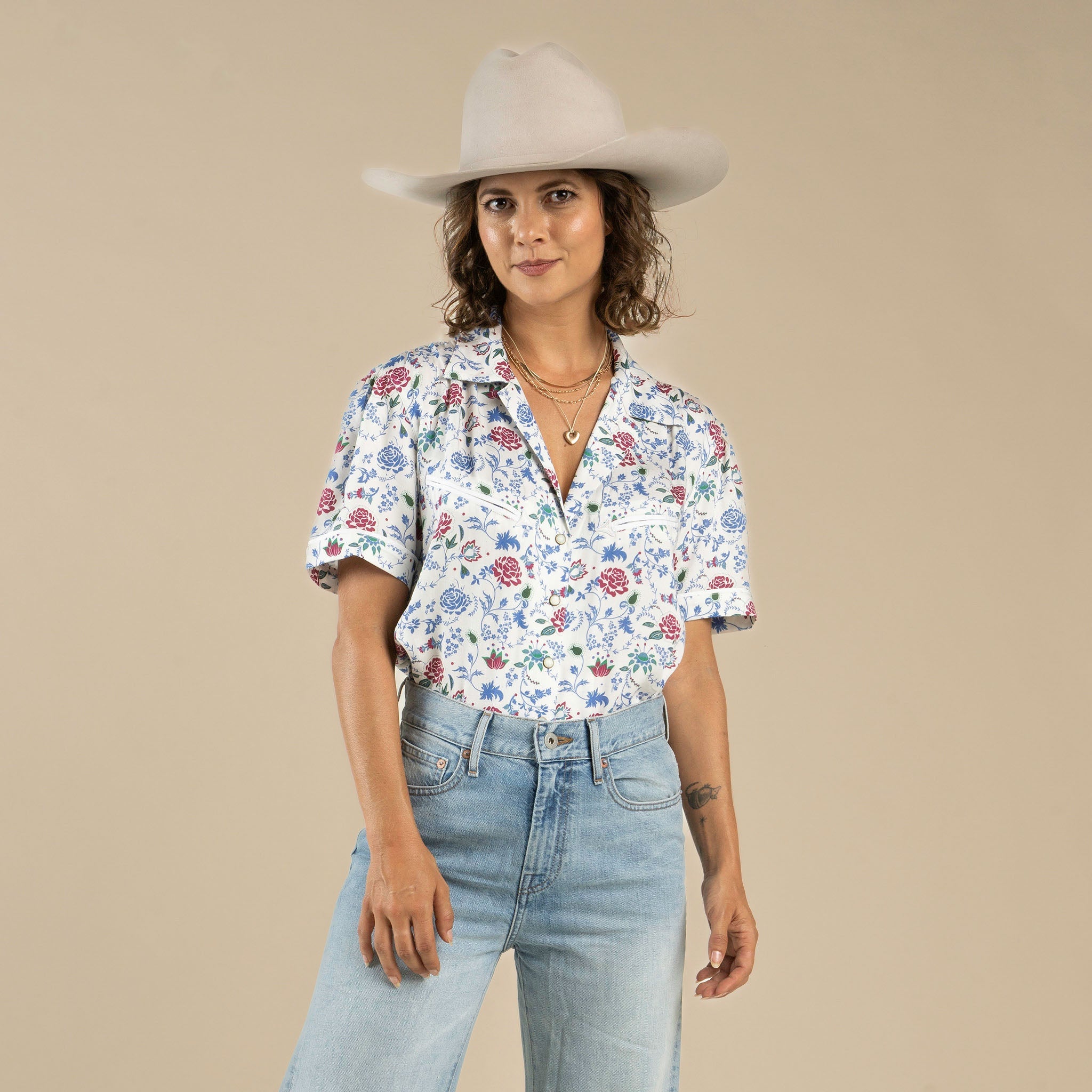 Cheyenne Western Shirt - White Floral