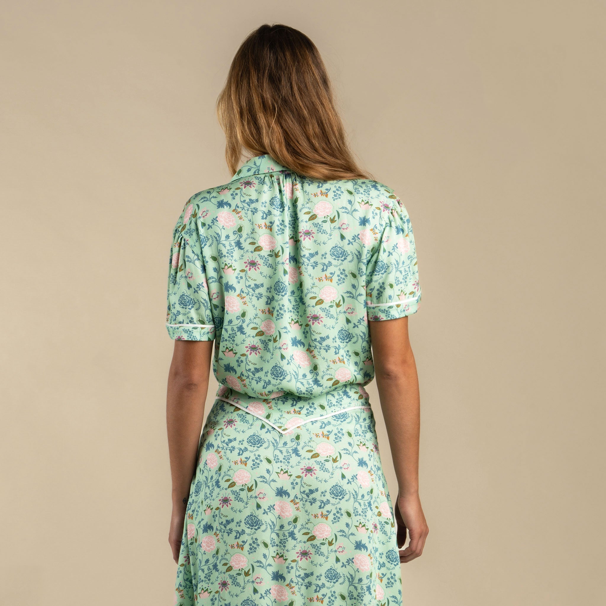 Cheyenne Western Shirt - Mint Floral