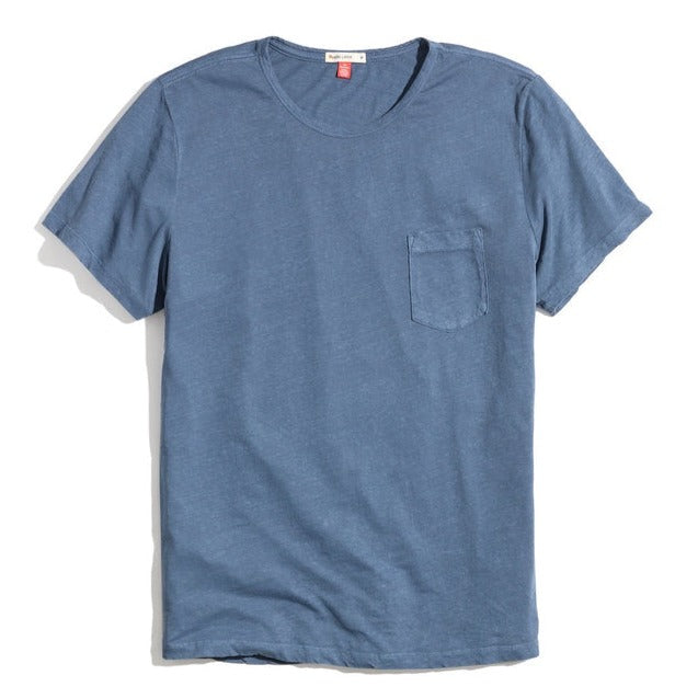 Short Sleeve Hemp Cotton Pocket Tee in Dark Denim