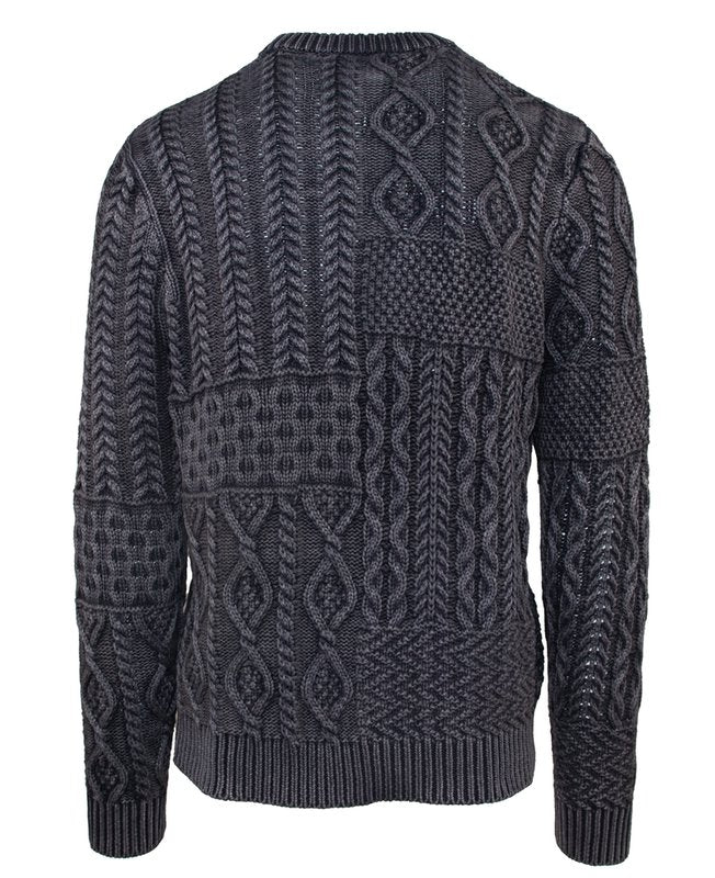 Stonewashed Patchwork 100% Cotton Sweater - Charcoal