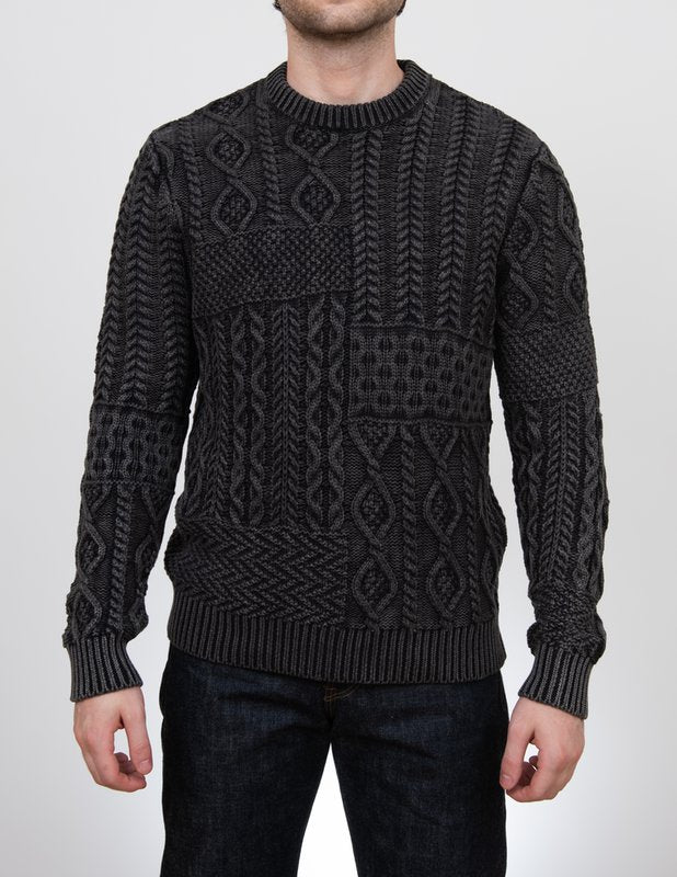 Stonewashed Patchwork 100% Cotton Sweater - Charcoal