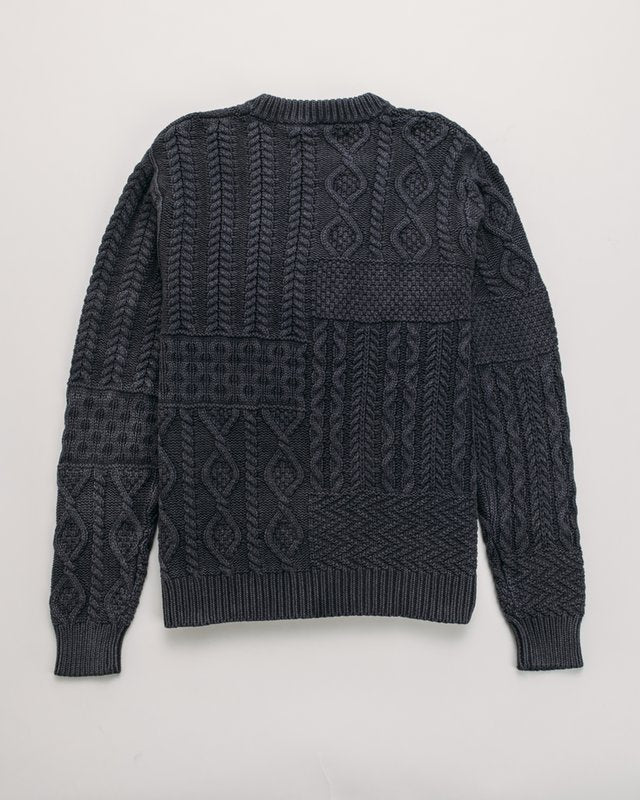 Stonewashed Patchwork 100% Cotton Sweater - Charcoal
