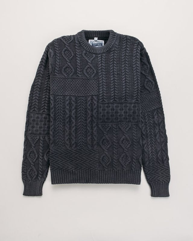 Stonewashed Patchwork 100% Cotton Sweater - Charcoal