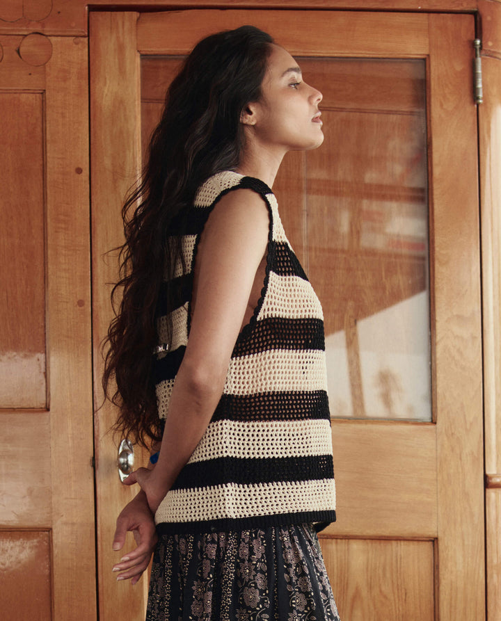 The Crochet Sweater Shell. Black And Cream.