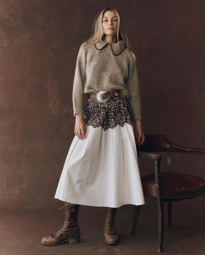 The Crochet Collar Pullover. Oat With Brown