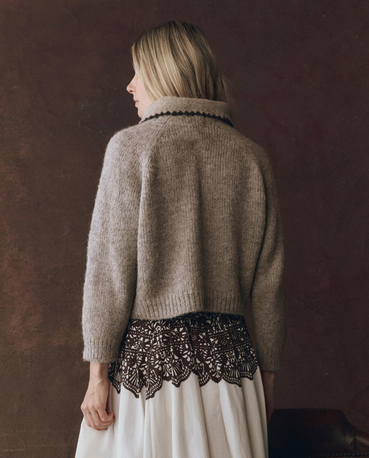 The Crochet Collar Pullover. Oat With Brown