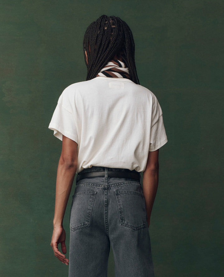 The Boxy Crew. Washed White with Spice Horse Embroidery.