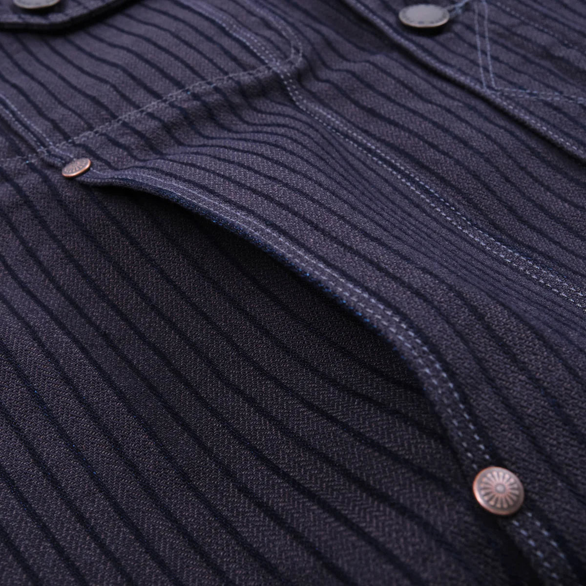 High Low Indigo Herringbone Dobby Jacket