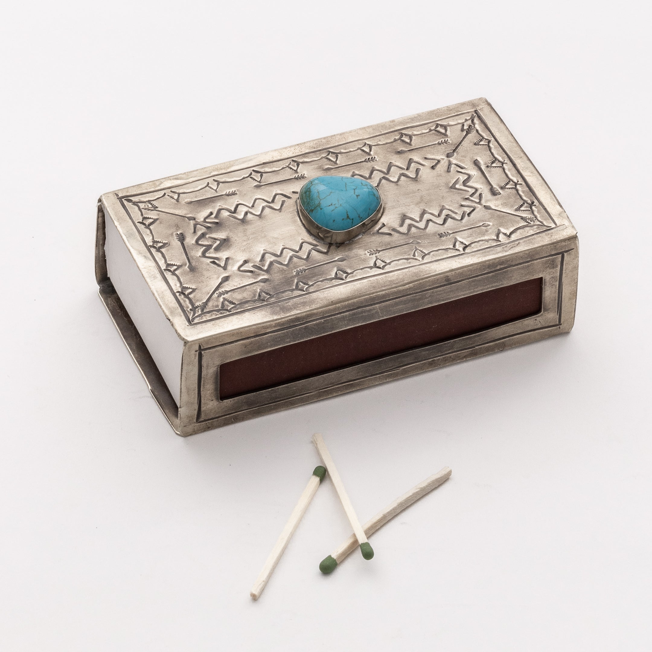 WJA-018-T LARGE STAMPED MATCHBOX COVER W-TURQ
