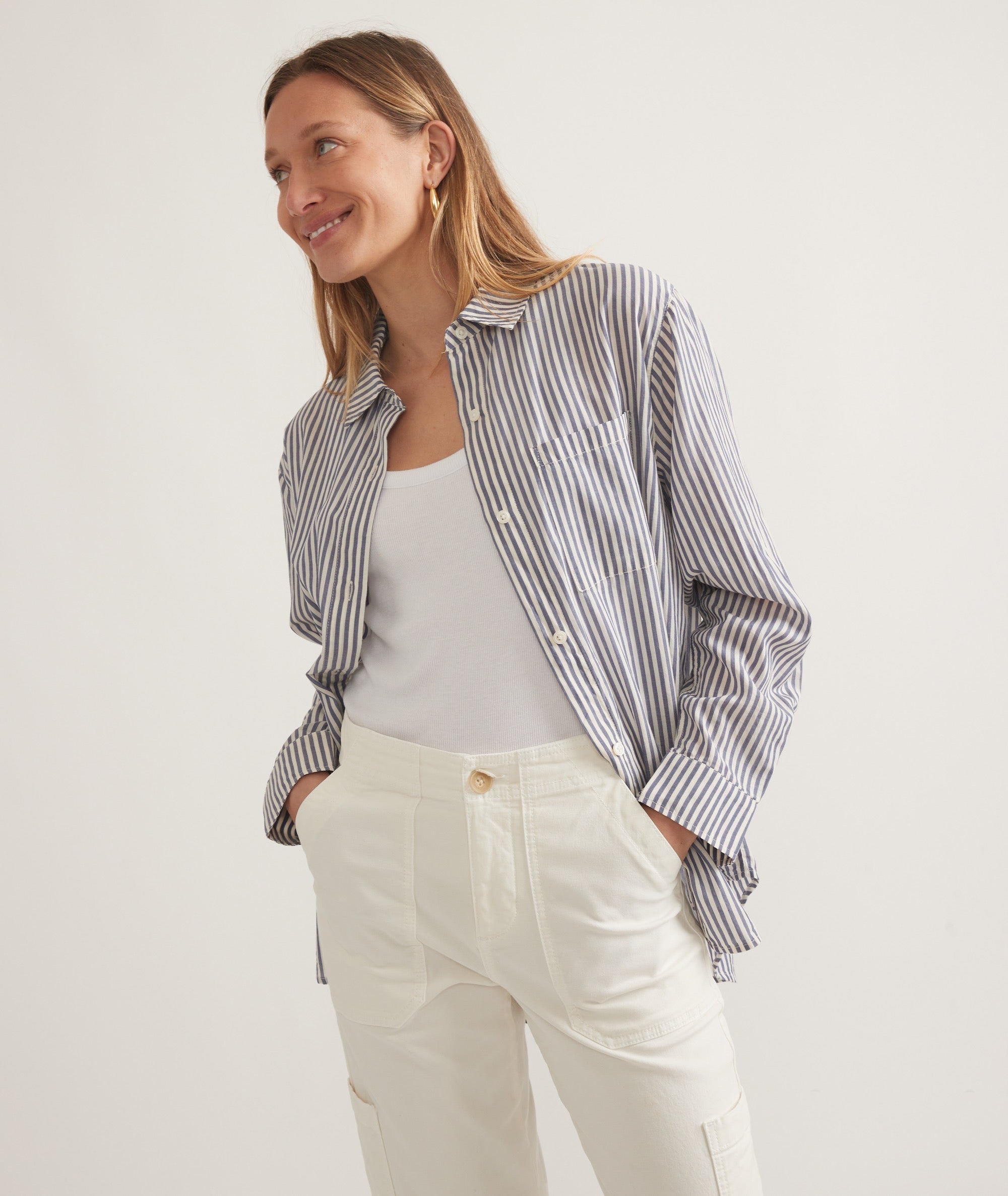 Abbey Relaxed Button Down - Skipper Blue Stripe