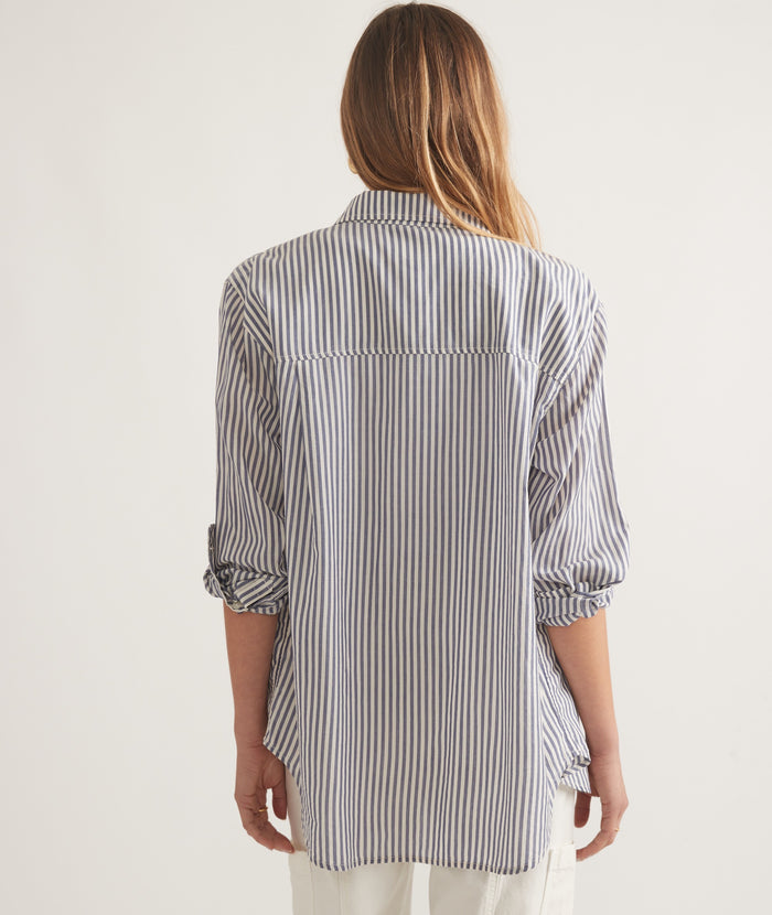 Abbey Relaxed Button Down - Skipper Blue Stripe