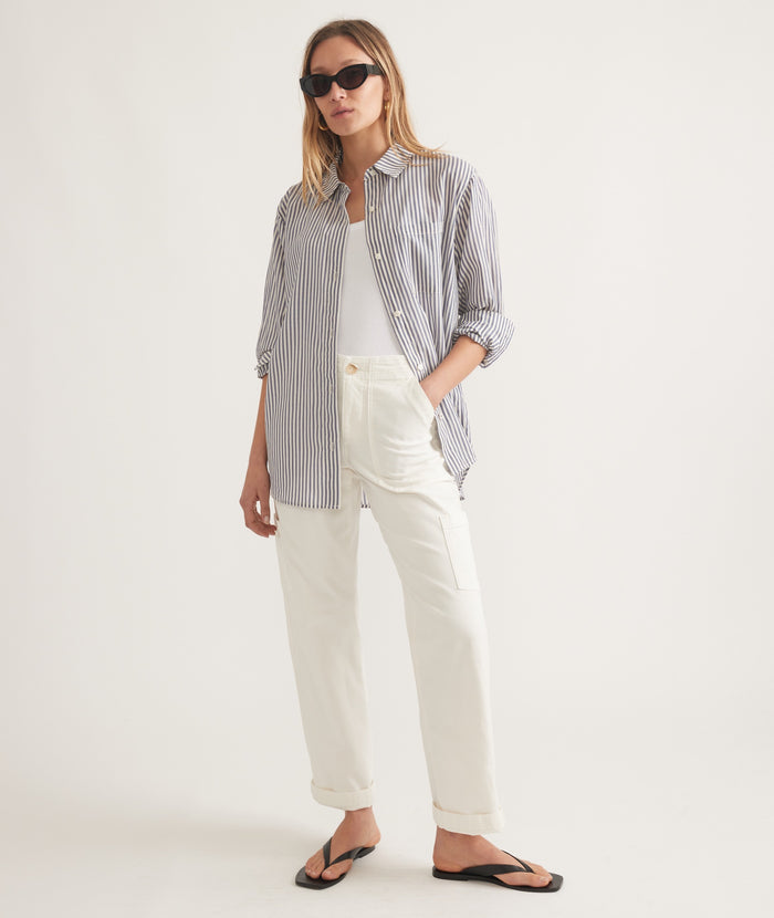 Abbey Relaxed Button Down - Skipper Blue Stripe