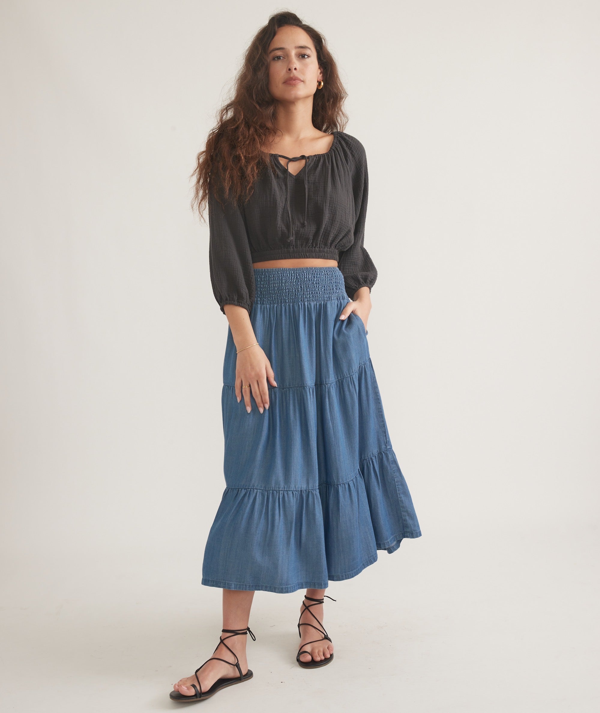 Corinne Chambray Maxi Skirt - Medium Wash