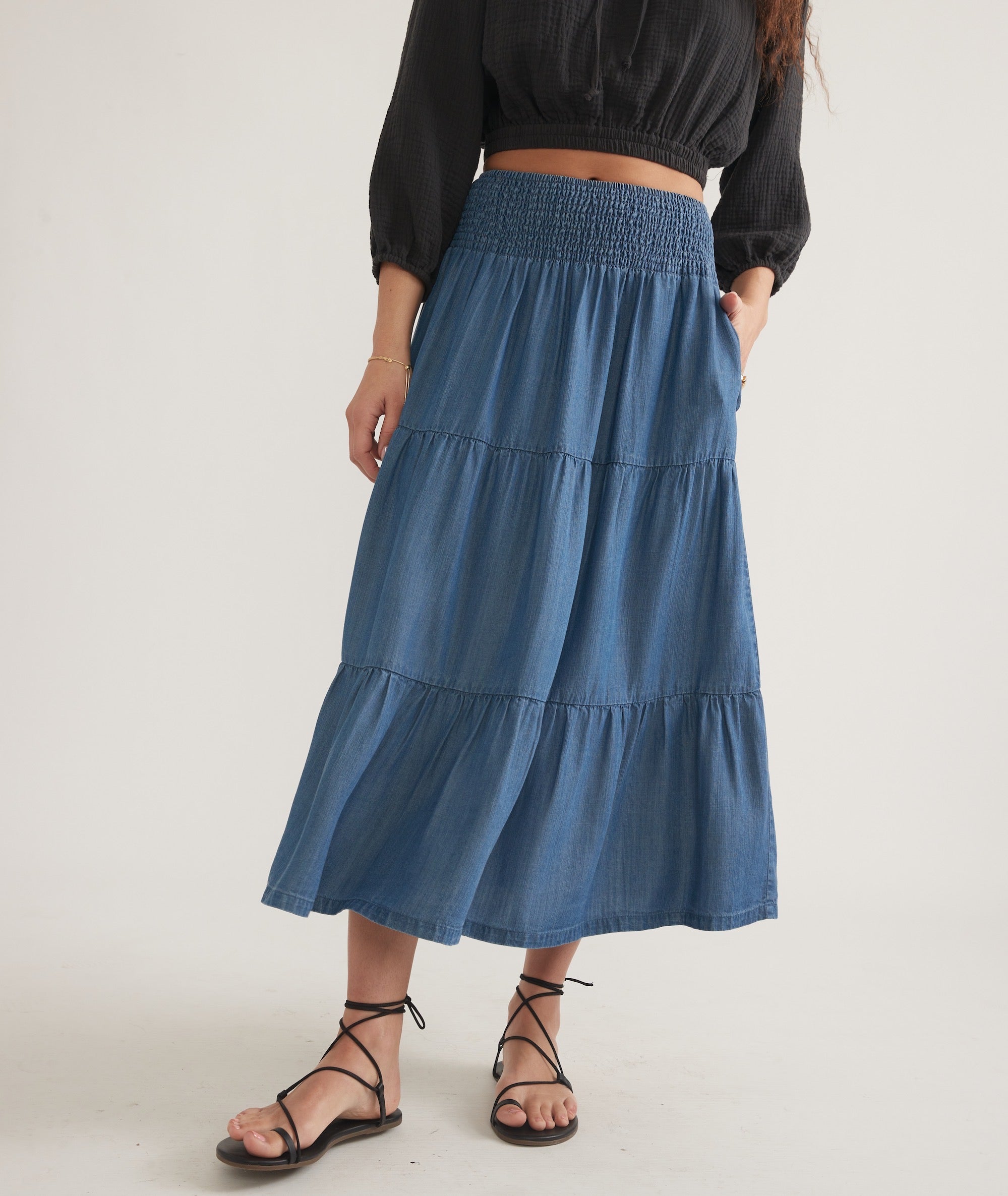 Corinne Chambray Maxi Skirt - Medium Wash