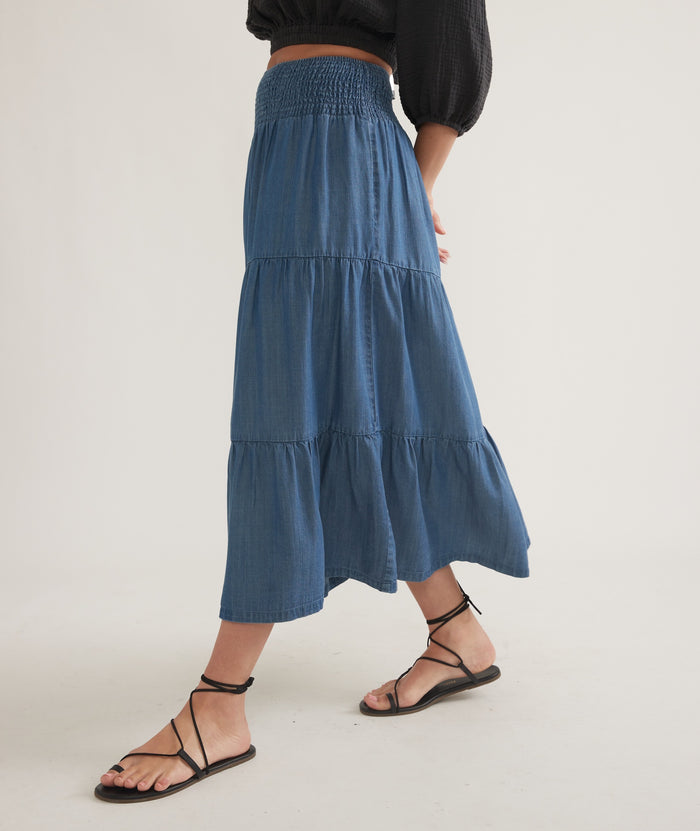 Corinne Chambray Maxi Skirt - Medium Wash