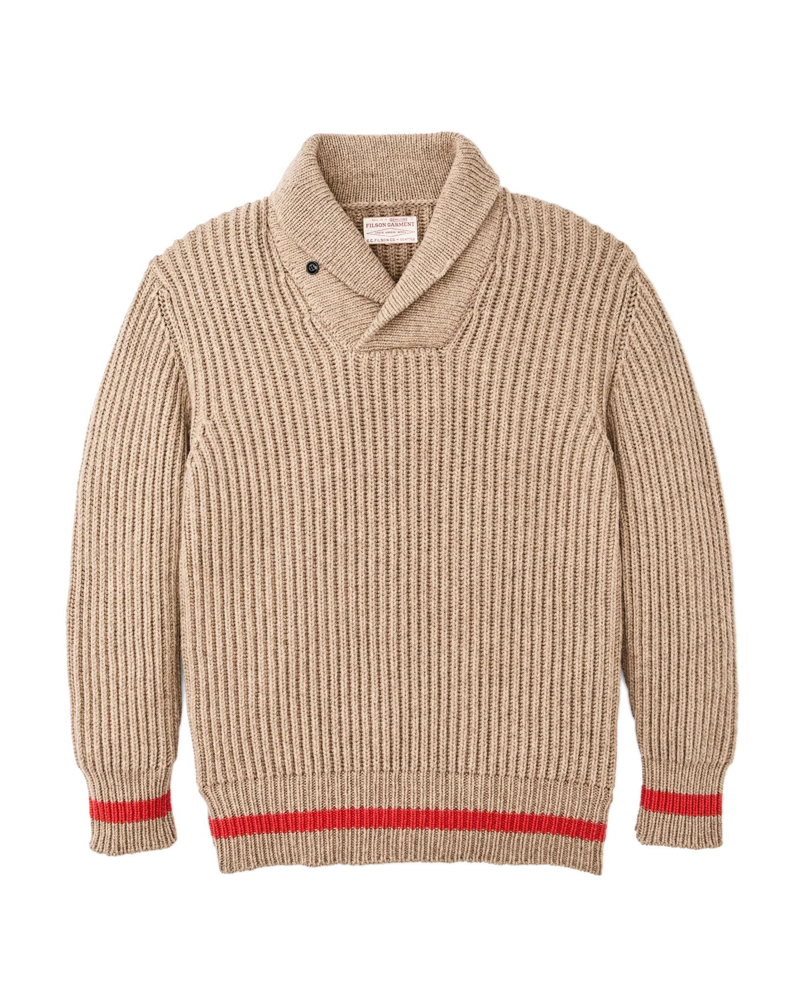 Bristol Shawl Neck Sweater - Oatmeal Heather / Flame Stripe