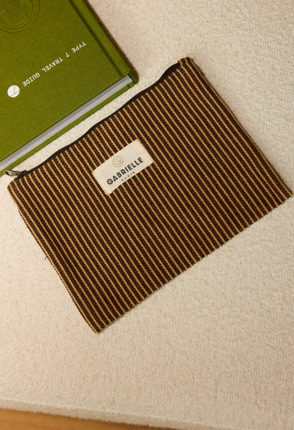 Small Cotton Pouch Coffee Stripes