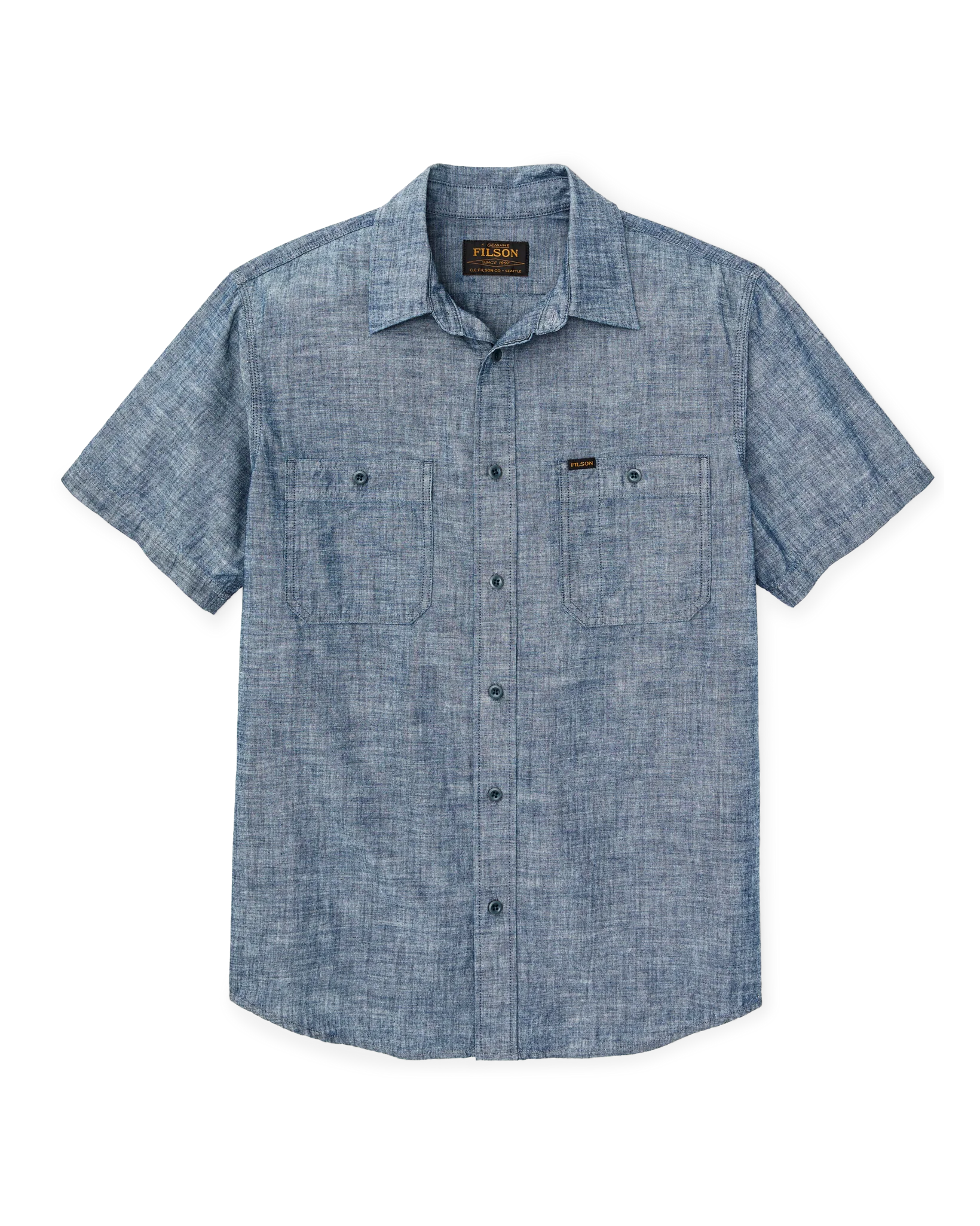 Short-sleeve Embroidered Chambray Shirt