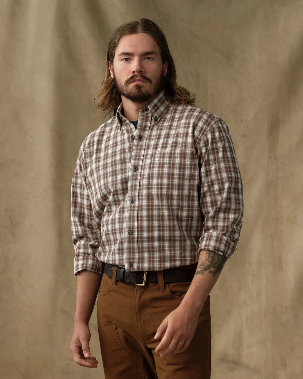 Chambray Button-Down Shirt -Cascade Plaid