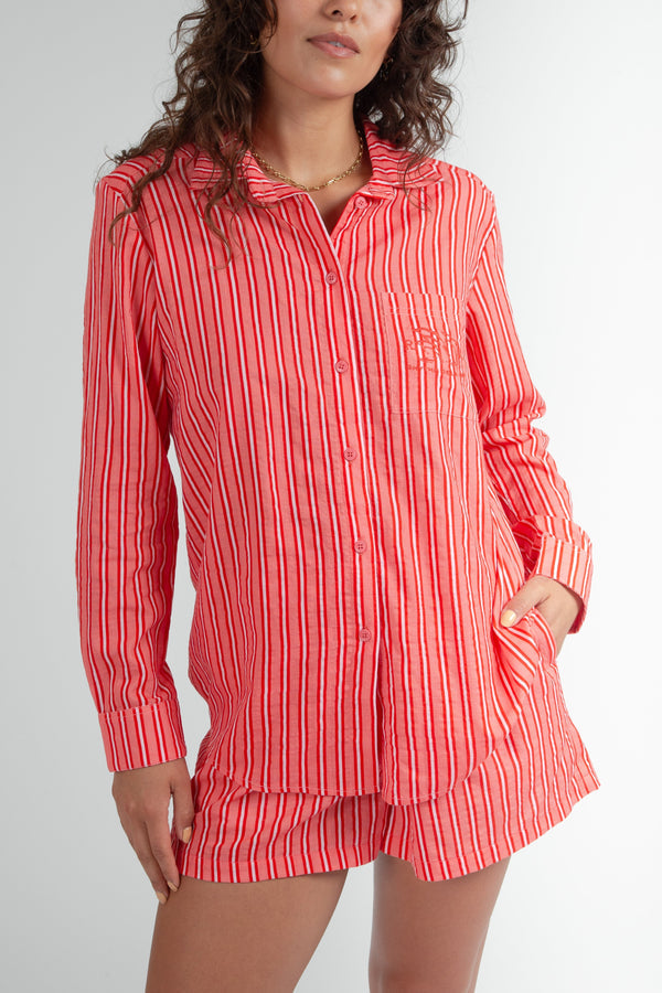 Biarritz Stripe Pajama Shirt - Red